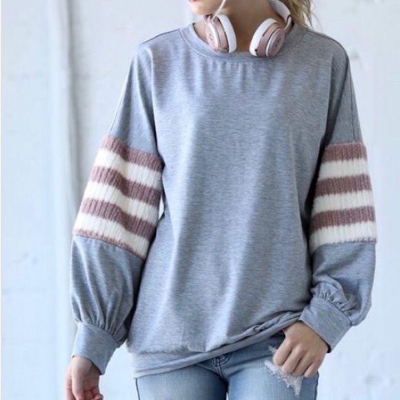 🏆HOST PICK🏆❕GREY❕Stripes Sleeve grey/mocha - Picture 2 of 5